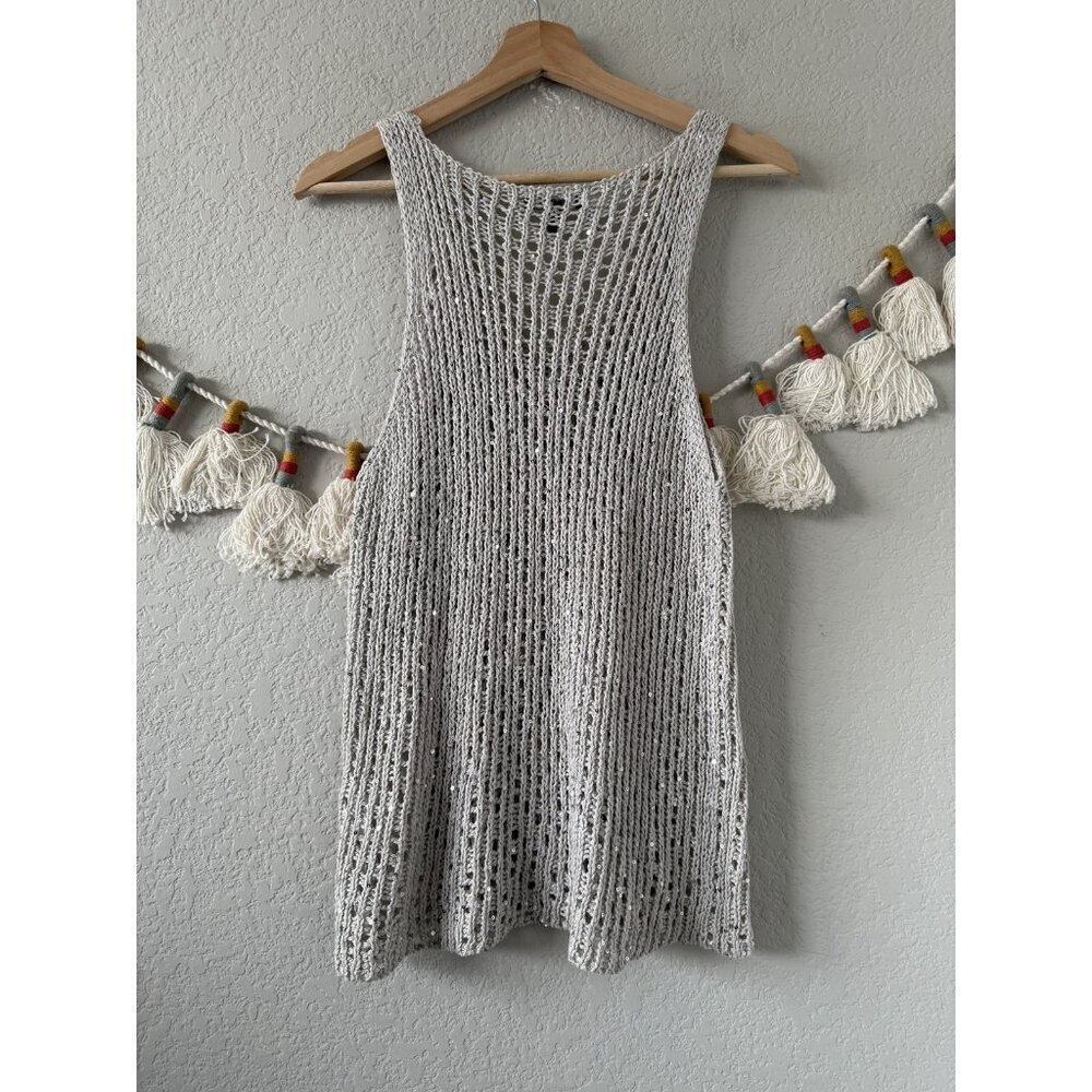 Eileen Fisher Sequin Open Knit Sleeveless Cami Tank Top Coastal Boho Beachy L - Picture 7 of 8